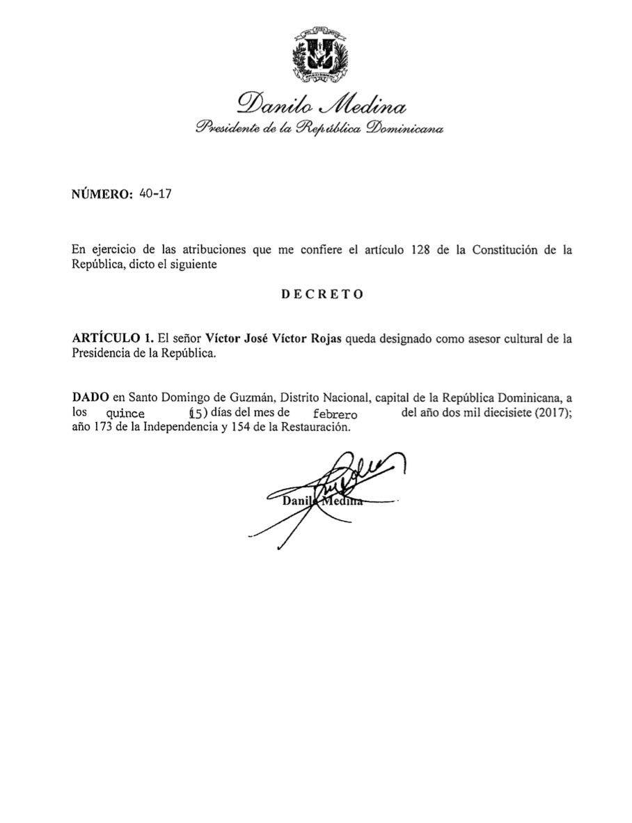 Danilo Medina designa a cantautor Víctor Víctor asesor cultural de la Presidencia de la República.