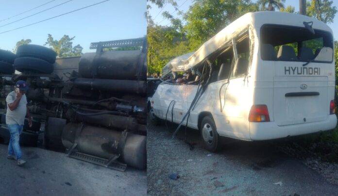 Conductor de patana que impactó autobús estudiantil en Hato Mayor emprendió la huída; hay una estudiante muerta y varios heridos