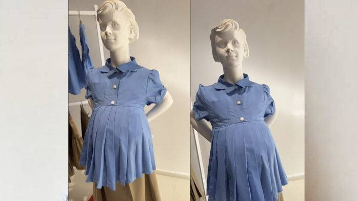Aclaran maniquí de niña embarazada con uniforme escolar es una obra de arte para crear conciencia sobre embarazo en estudiantes