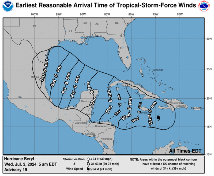 Huracán Beryl se aleja de RD; se espera onda tropical con más lluvias, jueves y viernes