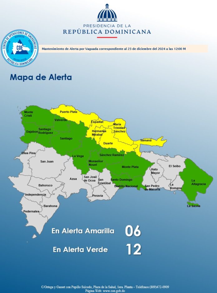 COE emite alerta amarilla y verde para 18 provincias