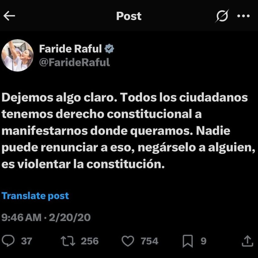 La dirigente politica del Partido Revolucionario Moderno Faride Raful defendia hasta con su vida el derecho que tiene los ciudadanos constitucionalmente a la protesta pacifica pero ahora resulta qu