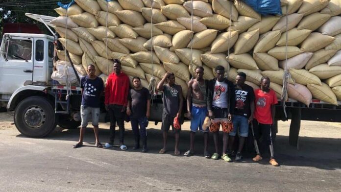Interceptan camión con haitianos indocumentados escondidos entre sacos de arroz en Montecristi.