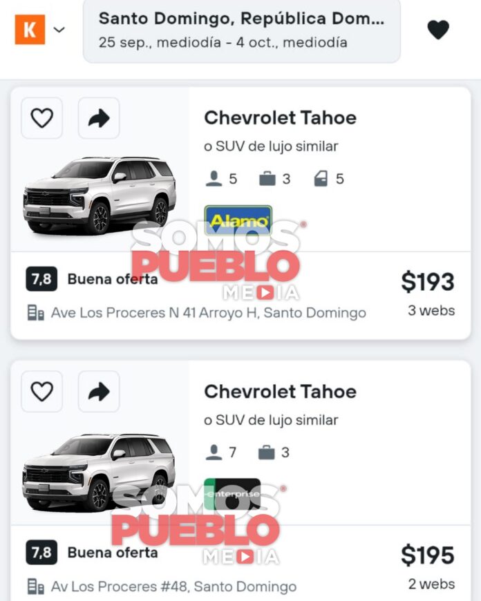 INPOSDOM alquila una Tahoe por RD$230 mil durante 10 días; online se alquila por RD$124 mil