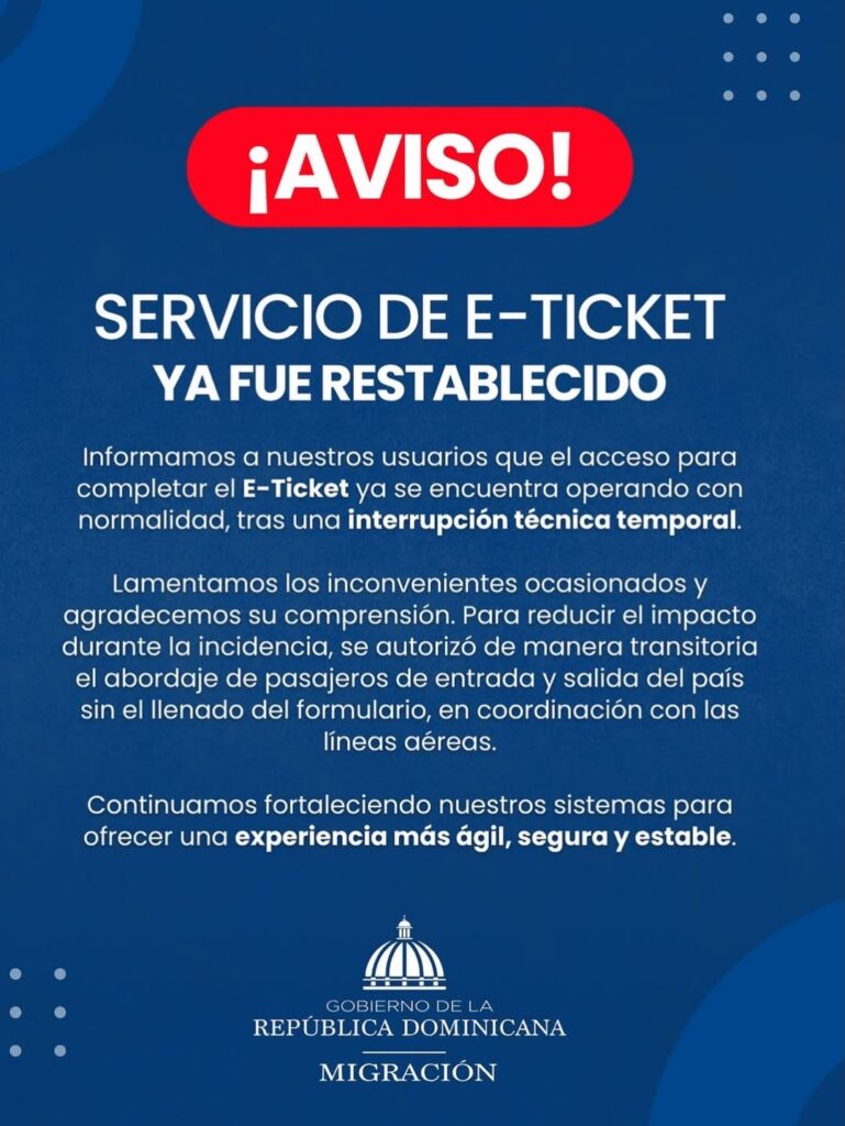 La Direccion General de Migracion DGM informo a todos sus usuarios que tras una falla tecnica