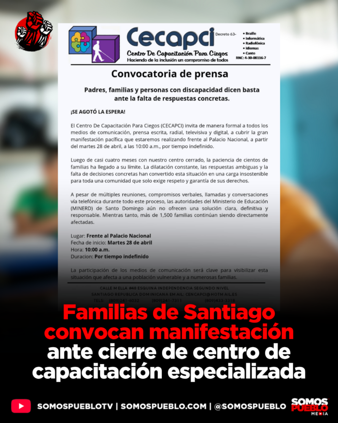 Familias de Santiago convocan manifestación ante cierre de centro de capacitación especializada