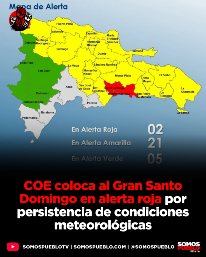 COE coloca al Gran Santo Domingo en alerta roja por persistencia de condiciones meteorológicas