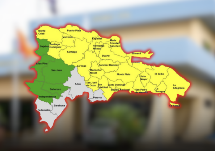 El COE mantiene 22 provincias y el Distrito Nacional en alerta amarilla ante persistencia de lluvias