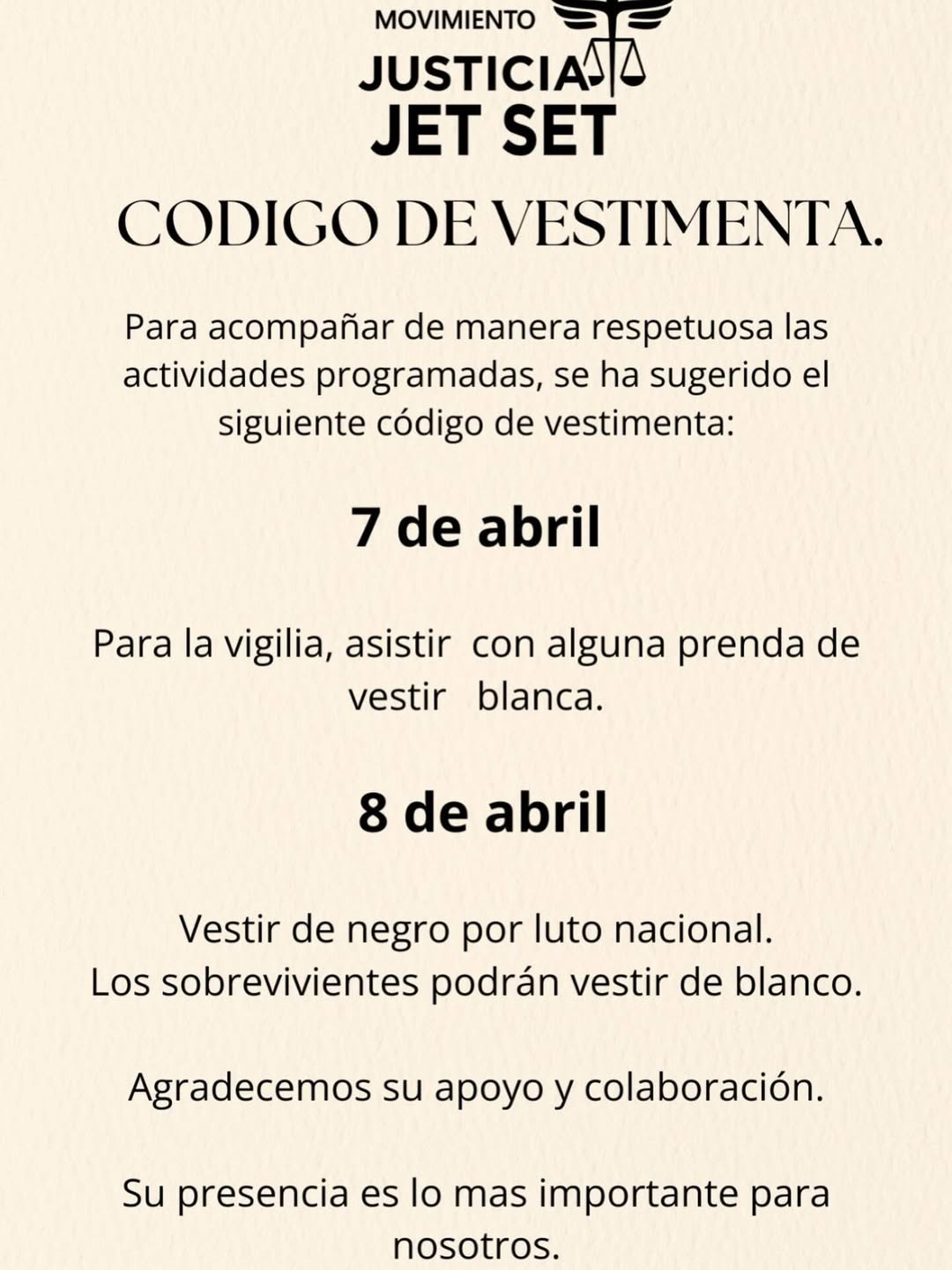 Movimiento Justicia Jet Set convoca a vigilia y luto nacional